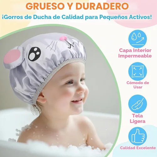 Vista 5 de kilofly Juego de 3 gorros de ducha de animales divertidos para niños, reutilizables, impermeables, juego de sombreros de baño set3