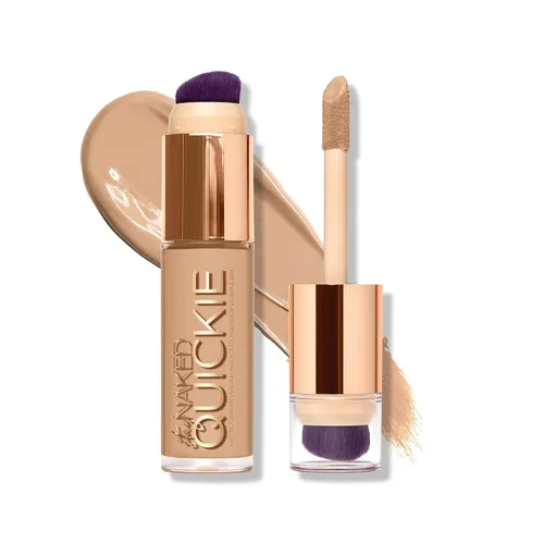 Vista 10 de Urban Decay Quickie Corrector impermeable de cobertura completa 24 horas, acabado mate natural, vitamina E hidratante, cepillo de pulido de doble