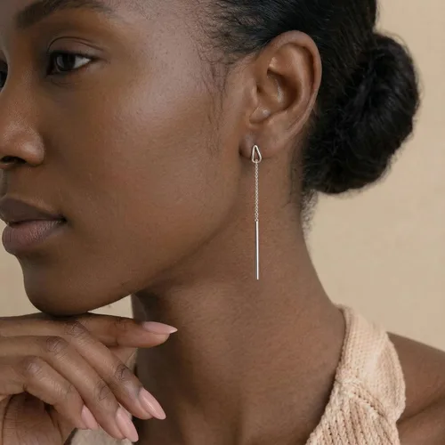 Vista 4 de Pendientes de Cadena SLUYNZ de Plata de Ley 925 con Hilo para Mujeres, Adolescentes, Pendientes Largos Colgantes, Pendientes de Línea, Pendientes