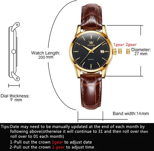 Vista 6 de OLEVS Relojes para mujer, de cuero marrón, fácil de leer, de cuarzo, analógicos, de cara pequeña, para mujer, impermeable, casual, simple