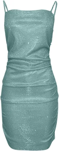 Vista 5 de Vestido de lentejuelas con purpurina para mujer, con tirantes delgados, vestido de fiesta brillante, sin mangas, bodyocn, minivestidos para discoteca