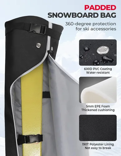 Vista 2 de KEMIMOTO Ski Bag, 360° Fully Padded Ski Bag, Fit Skis Up to 78.74 inches (200cm), Water-resistant and Durable Perfect for Road Trips and Air Travel