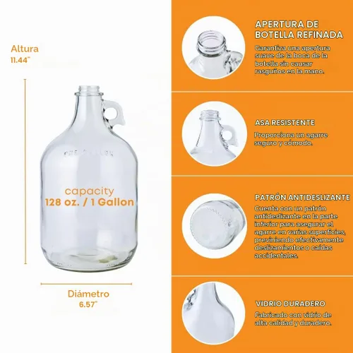 Vista 3 de Paquete de 4 jarras de vidrio de 1 galón con esclusas de aire, tapones y tapas de plástico Homebrew
