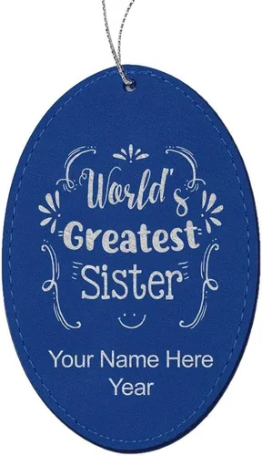 Vista 8 de LaserGram Personalized Christmas Ornament, World's Greatest Sister, Faux Leather, Custom Laser Engraved Gift Idea (Oval Shape, Black with Gold)
