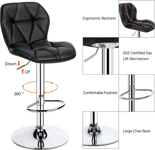 Vista 6 de Topeakmart 2 taburetes de bar de cuero PU 360° giratorio bar mostrador silla con respaldo Home Kitchen Bar Taburetes Negro