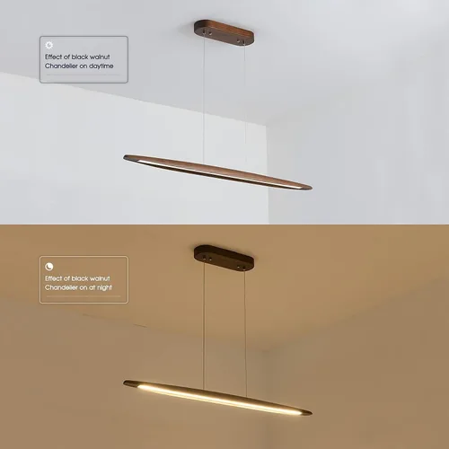 Vista 9 de YISDESIGN Lámpara colgante lineal de madera de 51 pulgadas, lámpara moderna para mesa de billar, luces de isla de cocina para comedor, bar, isla