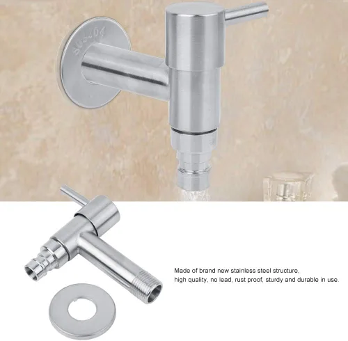 Vista 5 de Fdit Grifo para fregadero, lavadora de acero inoxidable de G1/2 pulgadas, grifo de agua montado en la pared, fregona para piscina, grifo frío