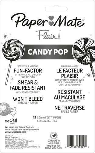 Vista 7 de Paper Mate Flair Bolígrafos de punta de fieltro, punta media (0.028 in / 0.7 mm), edición limitada Candy Pop, colores surtidos, 12