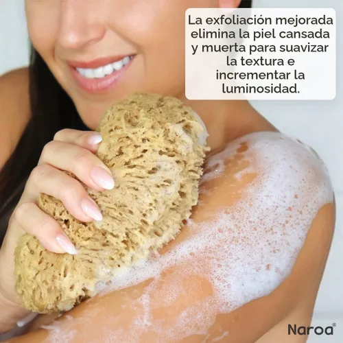 Vista 4 de Naroa Esponja natural exfoliante para ducha Esponja de baño para una piel sana Esponja de baño sin blanquear Sin plástico sostenible (pequeño)