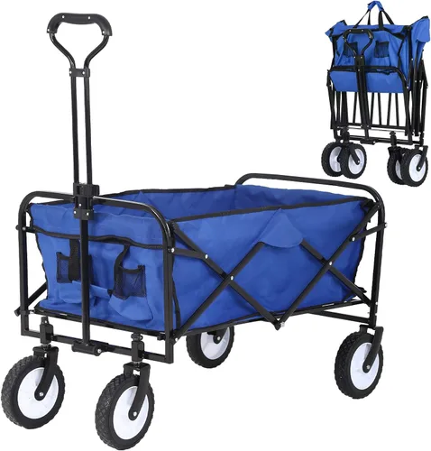 Vista 9 de HKLGorg Carrito plegable con ruedas, resistente, portátil, plegable, con asa, para campamento, comestibles, playa, (azul)