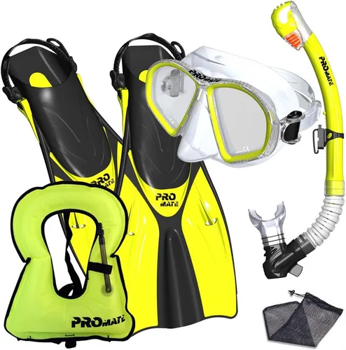 Vista 11 de Promate Juego de esnórquel, máscara de aletas de esnórquel y bolsa de equipo de snorkel seco para adultos y jóvenes, juego de esnórquel
