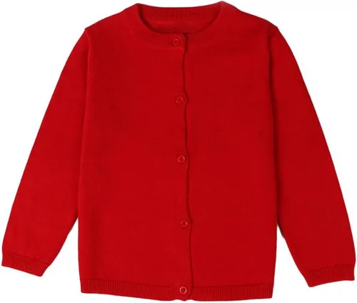 Vista 9 de GSVIBK - Suéter tipo cárdigan de manga larga de algodón para niños, con botones, suéter de cuello redondo para niñas, suéter para uniforme Negro