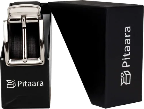 Vista 5 de Pitaara Cinturón reversible de piel auténtica para hombre, patrón cruzado (negromarrón)