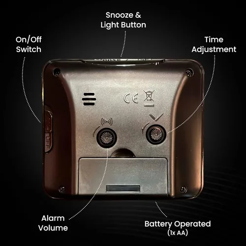 Vista 7 de Miykon Reloj despertador analógico cuadrado pequeño – Silencioso sin tictac, funciona con pilas con luz LED y repetición – Escritorio, mesa, viaje