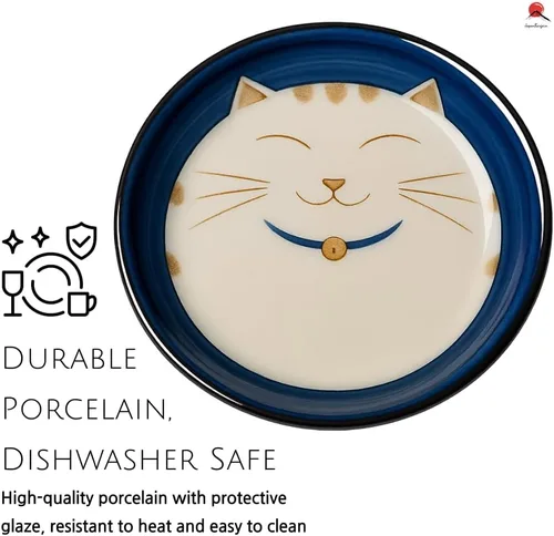 Vista 5 de JapanBargain 2566 - Juego de 2 platos de salsa japonesa de porcelana para aperitivo, postre y pastel con patrón de gato sonriente de la suerte