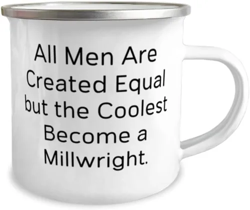 Vista 2 de Unique Idea Millwright 12oz Camper Mug, All Men Are Created Equal but, Gifts For Coworkers, Present From Boss, For Millwright, Birthday present