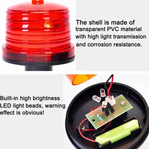 Vista 4 de Aolyty Luz solar de advertencia, lámpara LED de advertencia impermeable, luz de seguridad solar súper brillante con interruptor para construcción