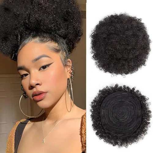 Vista 12 de AISI QUEENS Cola de caballo afro extra grande con cordón para mujeres, gran moño de cabello afro rizado y kinky sintético, postizos de cabello