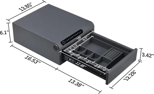 Vista 2 de Caja fuerte para joyas con cajones, biométrico de huellas dactilares, caja fuerte deslizante para pistolas, caja fuerte para almacenamiento de joyas