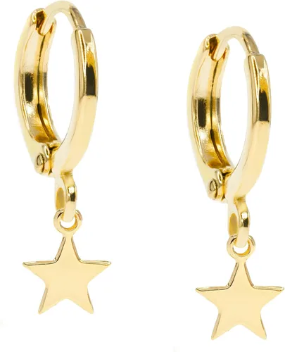 Vista 14 de 14K Gold Clasp Closure Dangle Earrings, Trendy Hoop with Charm, Huggie Hoop Earrings, Hypoallergenic Nickel Free Earrings, Lightweight Huggies for