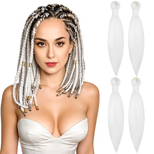 Vista 25 de Cabello trenzado burdeos, 10 pulgadas, 4 paquetes Cabello preestirado, trenzas de ganchillo cortas y rectas, textura Yaki, fibra sintética