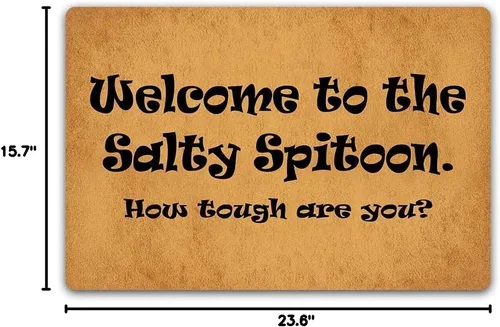 Vista 3 de Divertida alfombra antideslizante con texto en inglés "Welcome to The Salty Spitoon How Tough Are You" (How Tough are You Entrance) para interiores