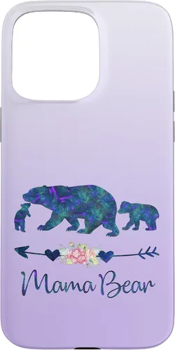 Vista 31 de Teal Blue Purple Floral Mama Bear and Two Cubs Silver Purple Case for iPhone 17