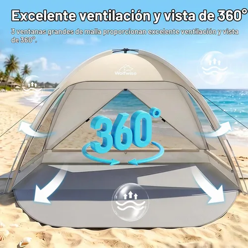Vista 2 de Wolfwise Tienda de campaña de playa para 3 personas con protección UV UPF 50+, tiendas de campaña de playa con suelo extensible para privacidad, 3