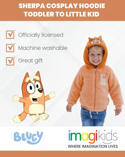 Vista 3 de Bluey Bingo Cozy Sherpa - Sudadera con capucha para cosplay con cremallera para niños pequeños