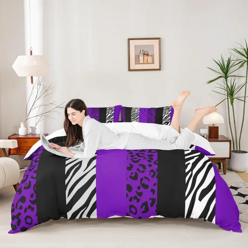 Vista 19 de Juego de funda de edredón para niños con estampado de leopardo, tamaño individual, juego de ropa de cama de moda de piel de guepardo abstracto