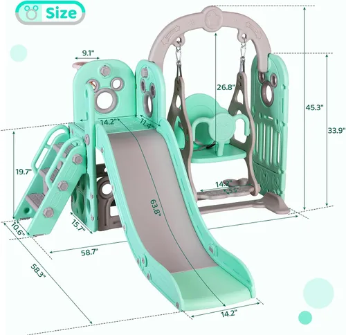 Vista 2 de Arlopu Juego de tobogán y columpio 7 en 1 para niños pequeños, juego de escalador con pelota y aro, telescopio, base reforzada con ventosa, parque