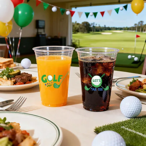 Vista 4 de 100 vasos de plástico para pelotas de golf, 16 onzas, color verde, desechables, vasos de plástico desechables para deportes, cumpleaños, soltero