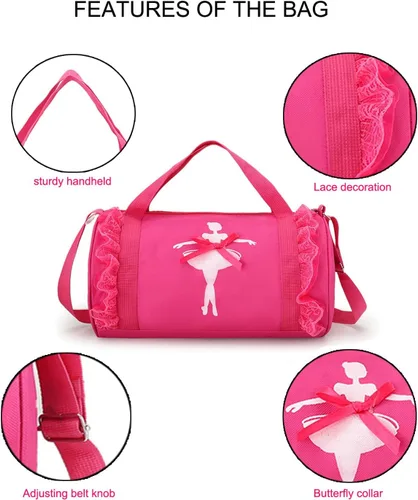 Vista 4 de Linda mochila de ballet para bailar tutú, bolsa de baile, impermeable, pequeña, bolsa de ballet, bolsa de gimnasio (morado)