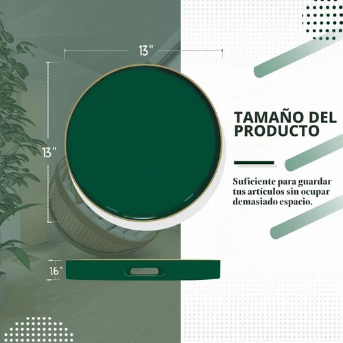 Vista 2 de MAONAME - Bandeja decorativa verde oscuro, bandeja de servir redonda de 13 pulgadas con asas, bandejas de plástico para mesa de café, bandejas