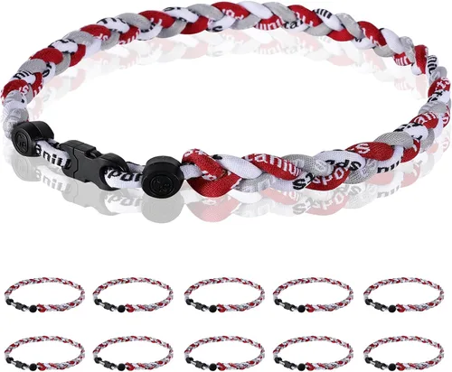 Vista 11 de Paquete de 12 Collares de Béisbol de 18 Pulgadas, Regalo de Equipo para Fanáticos de Béisbol, Diseño de Cuerda Tornado de Titanio Triple Trenzado