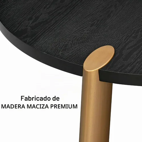 Vista 3 de NTC Mesa de centro redonda de madera Tribase Boho de 40 pulgadas para sala de estar y comedor, impermeable y resistente al calor, negro quemado