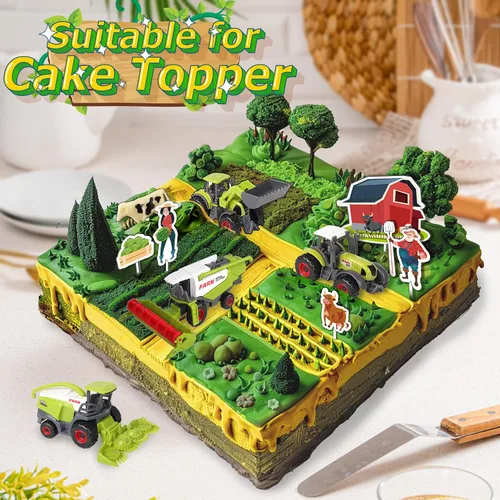 Vista 2 de Oriate Juguetes de granja para niños, juego de vehículos tractores realistas, juego de autos fundidos a presión, mini animales de granja educativos