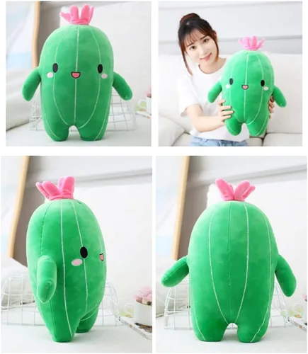 Vista 3 de NatureMan Juguete de peluche de cactus con cara sonriente, súper lindo, almohada de felpa suave de cactus, decoración creativa de plantas de cactus