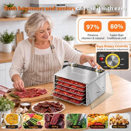 Vista 2 de Deshidratador de alimentos, 5 bandejas de acero inoxidable, temperatura de Plateado