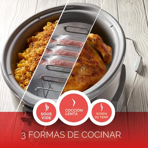 Vista 3 de Black + Decker Olla de cocción lenta digital de 6.6 L, SCD7007SSD, sonda de temperatura, Sous-Vide, tapa con bloqueo, olla de cerámica extraíble
