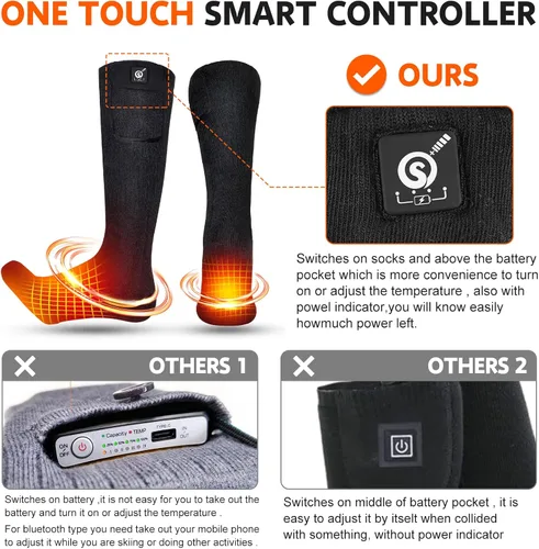Vista 4 de SNOW DEER - Calcetines térmicos eléctricos recargables mejorados, 7.4 V, batería de 2200 mAh para clima frío para hombres y mujeres, calcetines