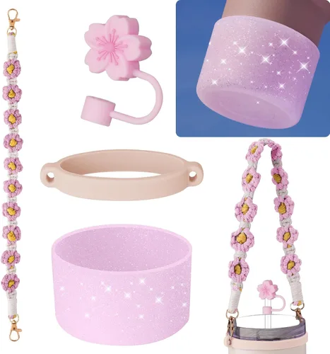 Vista 11 de NiHome Kit de Accesorios para Vaso Stanley de 14 onzas, Incluye Correa de Asa Tejida a Mano, Anillo de Silicona, Tapa de Pajita de Silicona y Rosa