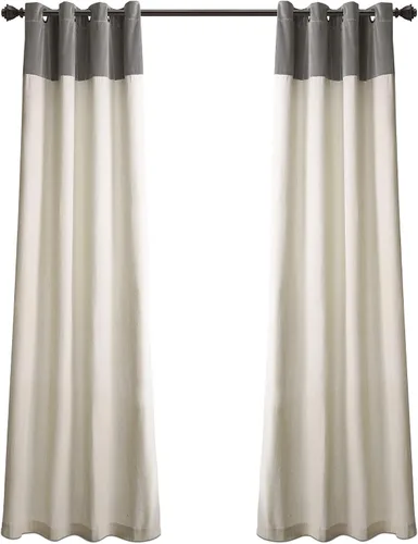 Vista 5 de Lush Decor Milo Linen - Par de paneles de cortinas para ventana, 84 x 52 pulgadas, gris y blanco roto