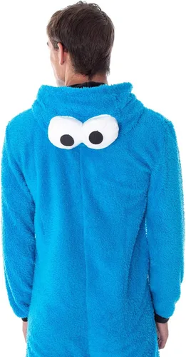 Vista 3 de Sésamo Street - Disfraz unisex de monstruo de galleta para adultos, sherpa de una pieza, traje de pijama para hombres y mujeres, Azul