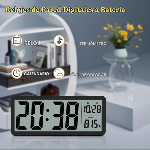 Vista 2 de Reloj de Pared LCD Digital Fácil de Configurar, Pantalla LCD de 8.5 Pulgadas con Pantalla de Hora/Fecha/Temperatura, Reloj de Escritorio Digital