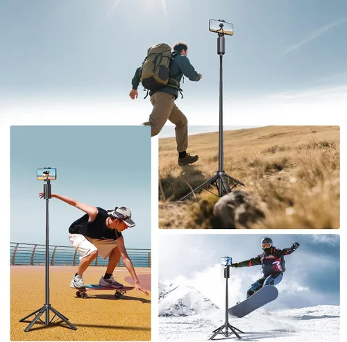 Vista 4 de Fuloview Trípode de seguimiento facial automático, trípode de teléfono de 67 pulgadas para iPhone, rotación de 360° que sigue tu movimiento, control