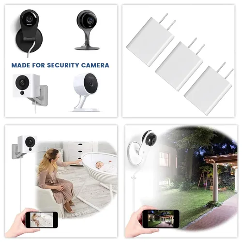 Vista 4 de Adaptador de corriente Wyze Nest cam 5V 2A compatible con Blink Mini Pan, Ring Spotlight, iPhone Samsung Galaxy S7/S6/S5 Edge, Google Nexus USB