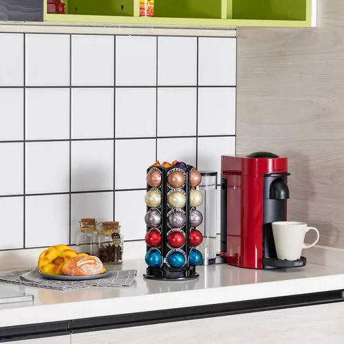 Vista 5 de Soporte de almacenamiento para cápsulas de café Nespresso Vertuo para 30 cápsulas con giros silenciosos de 360 grados, soporte para carrusel de Más