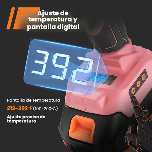Vista 2 de Pistola de pegamento de tamaño completo inalámbrica, GoGonova 20V con ajuste de temperatura, pantalla LCD digital, calentamiento rápido, precisión