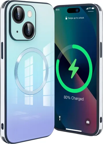 Vista 18 de Guppy Funda para iPhone 12 Pro - Parte trasera de vidrio degradado con carga magnética, película de lente, color negro